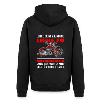 Love Kind motorcycle Motorrad Liebe - Unisex Premium Bio Zip Hoodie - Schwarz - Hinten - Nico (187cm)