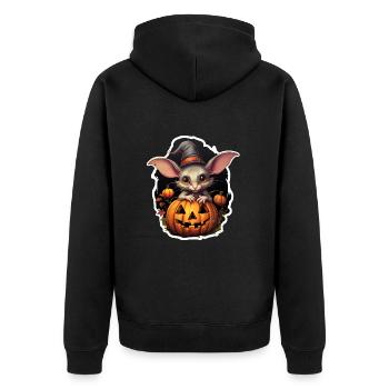 Halloween Nagetier mit Hexenhut und Kürbis - Unisex Premium Bio Zip Hoodie - Schwarz - Hinten - Nico (187cm)