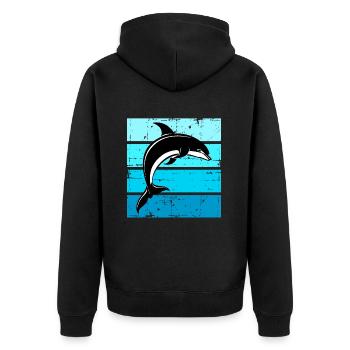 Delphin Ozean Meeres Walfisch Delphin - Unisex Premium Bio Zip Hoodie - Schwarz - Hinten - Nico (187cm)