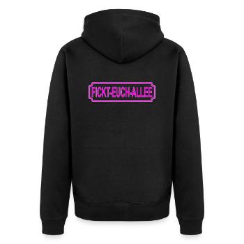 Fickt-euch-alle - Unisex Premium Bio Zip Hoodie - Schwarz - Hinten - Nico (187cm)