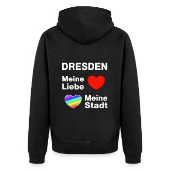 DRESDEN Mon amour Ma ville - Veste à capuche bio Premium Unisexe - noir - Dos - Nico (187cm)