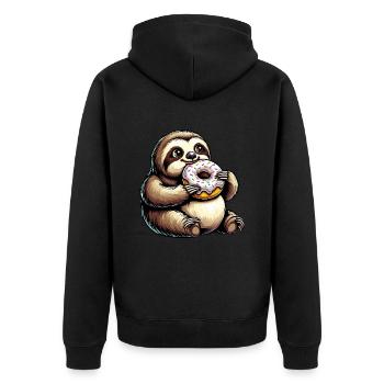 Niedliches Faultier Donut Cartoon Tier - Unisex Premium Bio Zip Hoodie - Schwarz - Hinten - Nico (187cm)