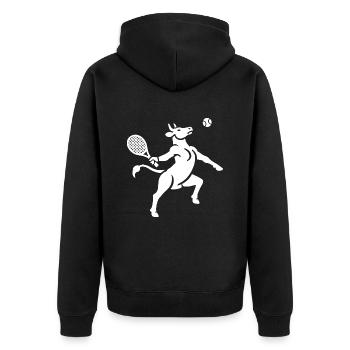 Kuh Tennis Tennisball Balancieren Horn Silhouette - Unisex Premium Bio Zip Hoodie - Schwarz - Hinten - Nico (187cm)