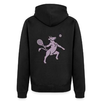 Kuh Tennis Tennisball Balancieren Horn Silhouette - Unisex Premium Bio Zip Hoodie - Schwarz - Hinten - Nico (187cm)
