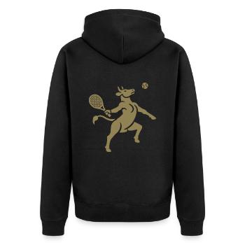 Kuh Tennis Tennisball Balancieren Horn Silhouette - Unisex Premium Bio Zip Hoodie - Schwarz - Hinten - Nico (187cm)