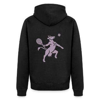 Kuh Tennis Ballon Silhouette Minimalistisch - Unisex Premium Bio Zip Hoodie - Schwarz - Hinten - Nico (187cm)
