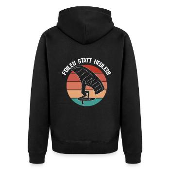 Wingfoilen - Wingsurfen - Foilen statt Heulen - Unisex Premium Bio Zip Hoodie - Schwarz - Hinten - Nico (187cm)