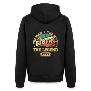June 1977 The Man, The Myte, The legend, June 1977 - Unisex Premium Organic Zip Hoodie - black - Back - Nico (187cm)
