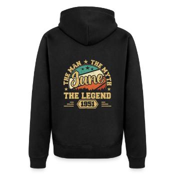 June 1951 The Man, The Myte, The legend, Juni 1951 - Unisex Premium Bio Zip Hoodie - Schwarz - Hinten - Nico (187cm)