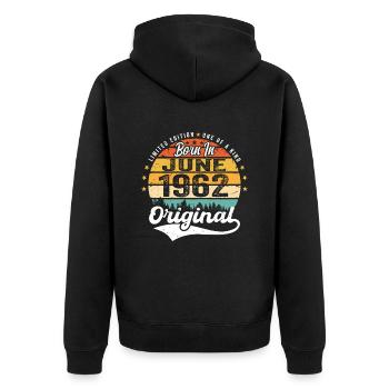 Born in June 1962 Birthday Gift June 1962 - Unisex Premium Bio Zip Hoodie - Schwarz - Hinten - Nico (187cm)