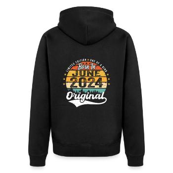 Born in June 2024 Birthday Gift June 2024 - Unisex Premium Organic Zip Hoodie - black - Back - Nico (187cm)