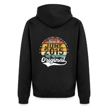 Born in June 2015 Birthday Gift June 2015 - Unisex Premium Organic Zip Hoodie - black - Back - Nico (187cm)