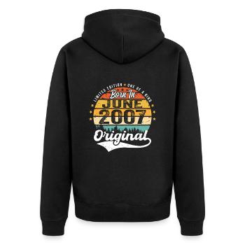 Born in June 2007 Birthday Gift June 2007 - Unisex Premium Organic Zip Hoodie - black - Back - Nico (187cm)