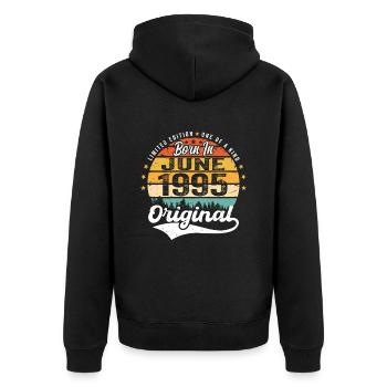 Born in June 1995 Birthday Gift June 1995 - Unisex Premium Bio Zip Hoodie - Schwarz - Hinten - Nico (187cm)
