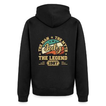 July 1987 The Man, The Myte, The legend, Juli 1987 - Unisex Premium Bio Zip Hoodie - Schwarz - Hinten - Nico (187cm)