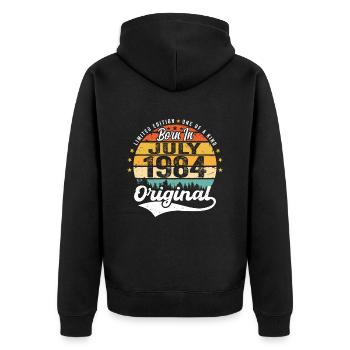 1984 Juli - Jahre Großartigkeit seit Juli 1984 - Unisex Premium Bio Zip Hoodie - Schwarz - Hinten - Nico (187cm)