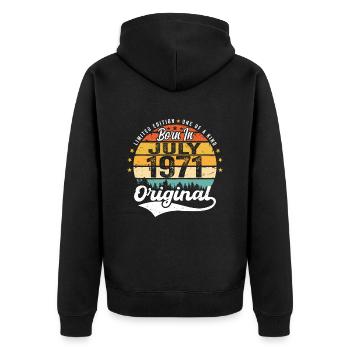 1971 Juli - Jahre Großartigkeit seit Juli 1971 - Unisex Premium Bio Zip Hoodie - Schwarz - Hinten - Nico (187cm)