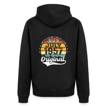 1957 Juli - Jahre Großartigkeit seit Juli 1957 - Unisex Premium Bio Zip Hoodie - Schwarz - Hinten - Nico (187cm)