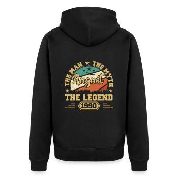 Legendär seit August 1990 Vintage 1990 August - Unisex Premium Bio Zip Hoodie - Schwarz - Hinten - Nico (187cm)