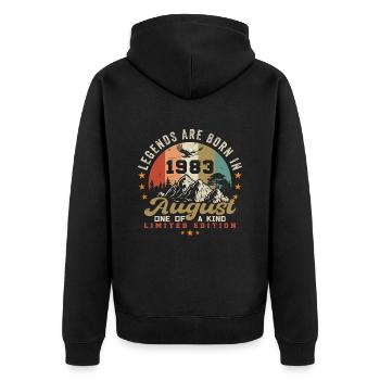 Legends were born in August 1983 August 1983 - Unisex Premium Organic Zip Hoodie - black - Back - Nico (187cm)