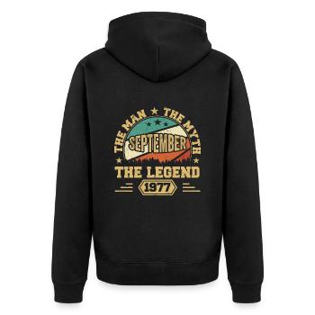 Legendär seit September 1977 Retro 1977 September - Unisex Premium Bio Zip Hoodie - Schwarz - Hinten - Nico (187cm)