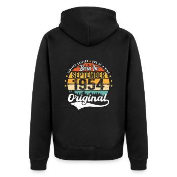 September 1954 Jubiläum 1954 September - Unisex Premium Bio Zip Hoodie - Schwarz - Hinten - Nico (187cm)