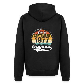 September 1977 Jubilee 1977 September - Unisex Premium Organic Zip Hoodie - black - Back - Nico (187cm)