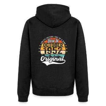 Legendary since October 1952 Limited Edition - Unisex Premium Bio Zip Hoodie - Schwarz - Hinten - Nico (187cm)