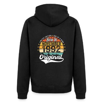 Legendär seit November 1992 - 1992 - Unisex Premium Bio Zip Hoodie - Schwarz - Hinten - Nico (187cm)