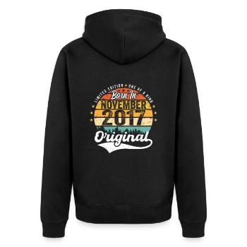 Legendär seit November 2017 - 2017 - Unisex Premium Bio Zip Hoodie - Schwarz - Hinten - Nico (187cm)