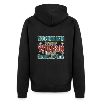 Vulkanologin Wizard Vulkanologie - Unisex Premium Bio Zip Hoodie - Schwarz - Hinten - Nico (187cm)