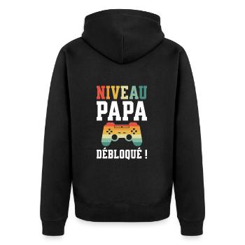 Niveau Papa Débloqué Futur Papa - Veste à capuche bio Premium Unisexe - noir - Dos - Nico (187cm)
