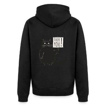 CAT WITH SIGN - Unisex Premium Bio Zip Hoodie - Schwarz - Hinten - Nico (187cm)