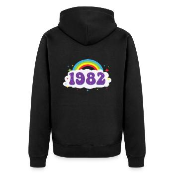1982 Rainbow - Unisex Premium Bio Zip Hoodie - Schwarz - Hinten - Nico (187cm)