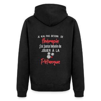 Thérapie Pétanque - Veste à capuche bio Premium Unisexe - noir - Dos - Nico (187cm)