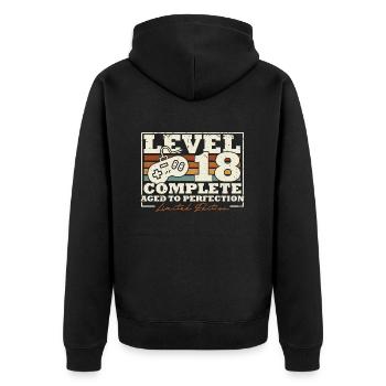 18 Geburtstag Level 18 Complete 18 Jahre Geschenk - Unisex Premium Bio Zip Hoodie - Schwarz - Hinten - Nico (187cm)