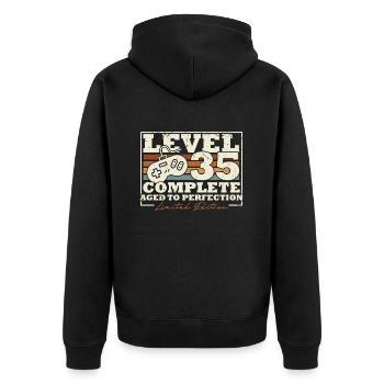35 Geburtstag Level 35 Complete 35 Jahre Geschenk - Unisex Premium Bio Zip Hoodie - Schwarz - Hinten - Nico (187cm)