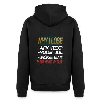 LOL WHY I LOSE - Unisex Premium Bio Zip Hoodie - Schwarz - Hinten - Nico (187cm)