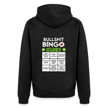 Bullshit Bingo Vegan Veganer Veganerin - Unisex Premium Bio Zip Hoodie - Schwarz - Hinten - Nico (187cm)