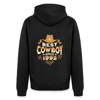 Cowboy geboren 1992 Birthday Man 30 Jahre - Unisex Premium Bio Zip Hoodie - Schwarz - Hinten - Nico (187cm)