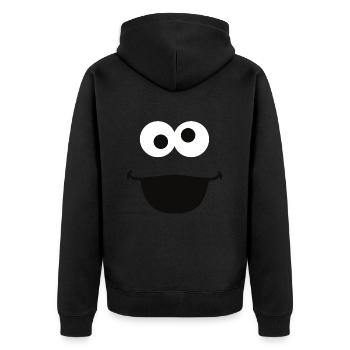 Sesamstraße Krümelmonster Gesicht - Unisex Premium Bio Zip Hoodie - Schwarz - Hinten - Nico (187cm)