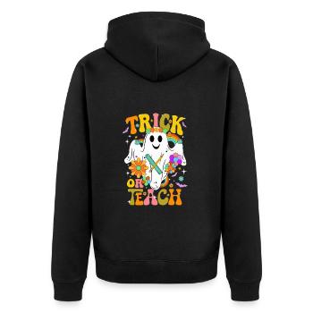 Halloween Geist Outfit für Lehrer im Unterricht - Unisex Premium Bio Zip Hoodie - Schwarz - Hinten - Nico (187cm)