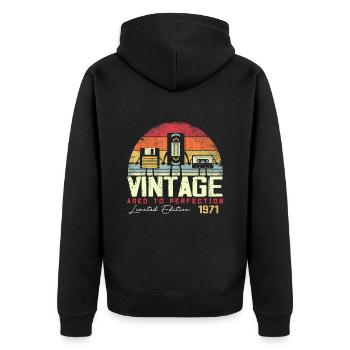 Vintage 1971 Gift - Unisex Premium Organic Zip Hoodie - black - Back - Nico (187cm)