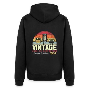 Vintage 1954 Geschenk - Unisex Premium Bio Zip Hoodie - Schwarz - Hinten - Nico (187cm)