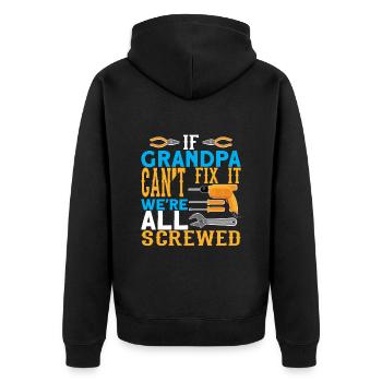 Wenn Opa es nicht reparieren kann I Opa Tshirt - Unisex Premium Bio Zip Hoodie - Schwarz - Hinten - Nico (187cm)