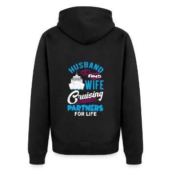 Ehemann und Ehefrau Partners -Kreuzfahrt Tshirt - Unisex Premium Bio Zip Hoodie - Schwarz - Hinten - Nico (187cm)