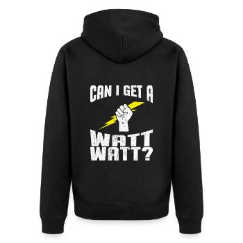 Elektriker wat wat - Elektriker Tshirt - Unisex Premium Bio Zip Hoodie - Schwarz - Hinten - Nico (187cm)