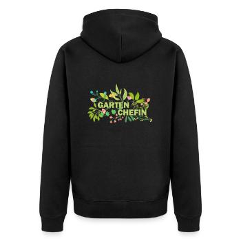 Gartenchefin - Unisex Premium Bio Zip Hoodie - Schwarz - Hinten - Nico (187cm)
