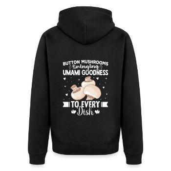 Mushrooms Gifts- Pilze Geschenkidee- Pilze Tshirt - Unisex Premium Bio Zip Hoodie - Schwarz - Hinten - Nico (187cm)