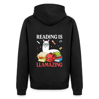 Reading is Llamazing- Llama gifts -Llama Tshirt - Unisex Premium Organic Zip Hoodie - black - Back - Nico (187cm)
